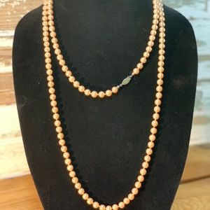 Vintage Marvella Pale Pink Glass Pearl Necklace